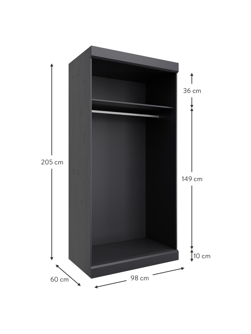 Kleiderschrank Hit mit 2 Schiebetüren in Grau, Korpus: Kiefernholz, massiv, lack, Griffe: Metall, Stahlgrau, 98 x 205 cm