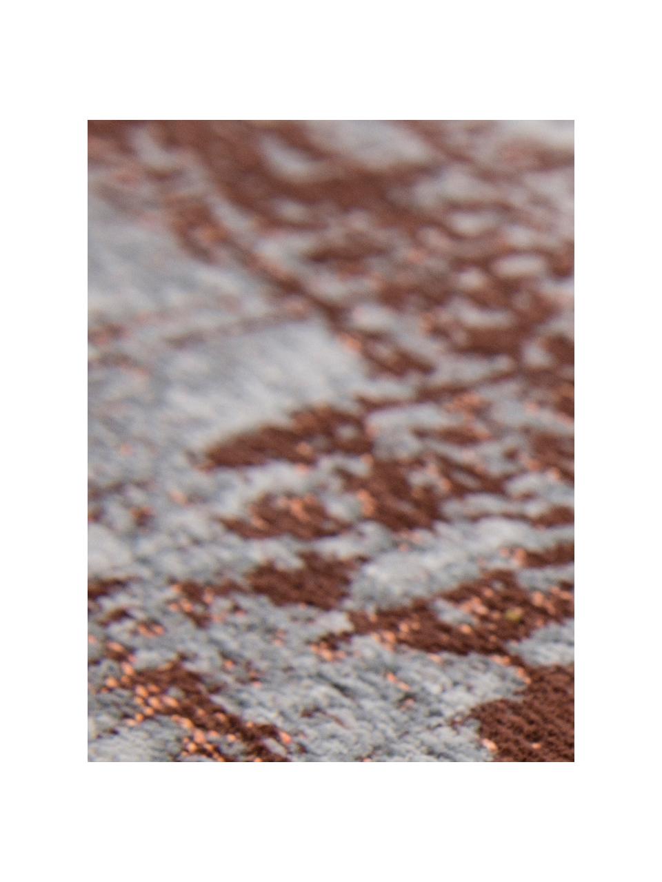 Design laagpolig vloerkleed Griff, Bovenzijde: 85% katoen, 15% hoogglanz, Onderzijde: katoenmix, latex coating, Terracotta, grijstinten, B 140 x L 200 cm (maat S)