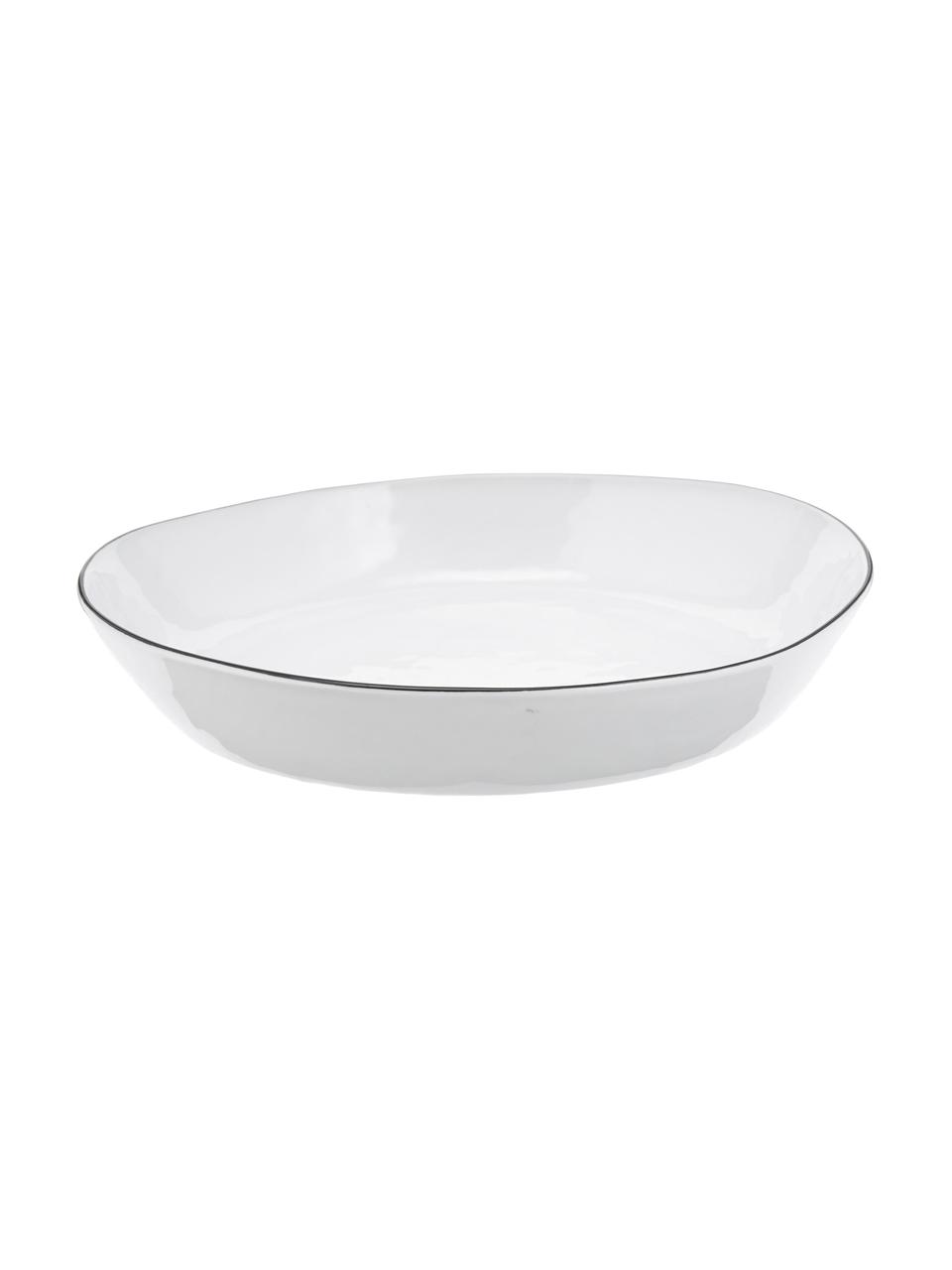 Handgemachte Servierschale Salt aus Porzellan Ø 24, Porzellan, Gebrochenes Weiß mit schwarzem Rand, B 24 x H 4 cm