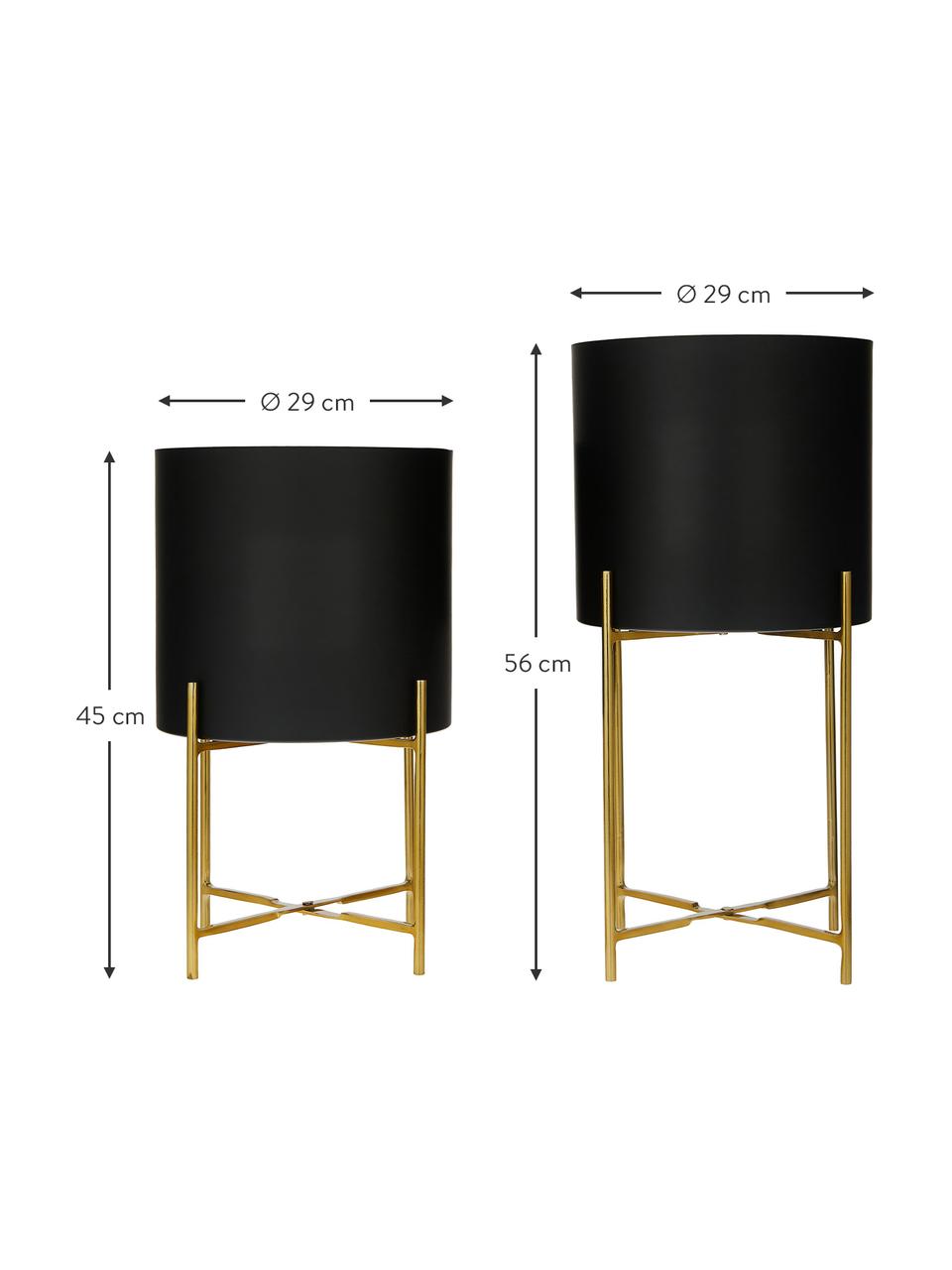 Cache-pots en métal sur pied Mina, 2 élém., Métal, revêtement par poudre, Noir, couleur dorée, Lot de différentes tailles