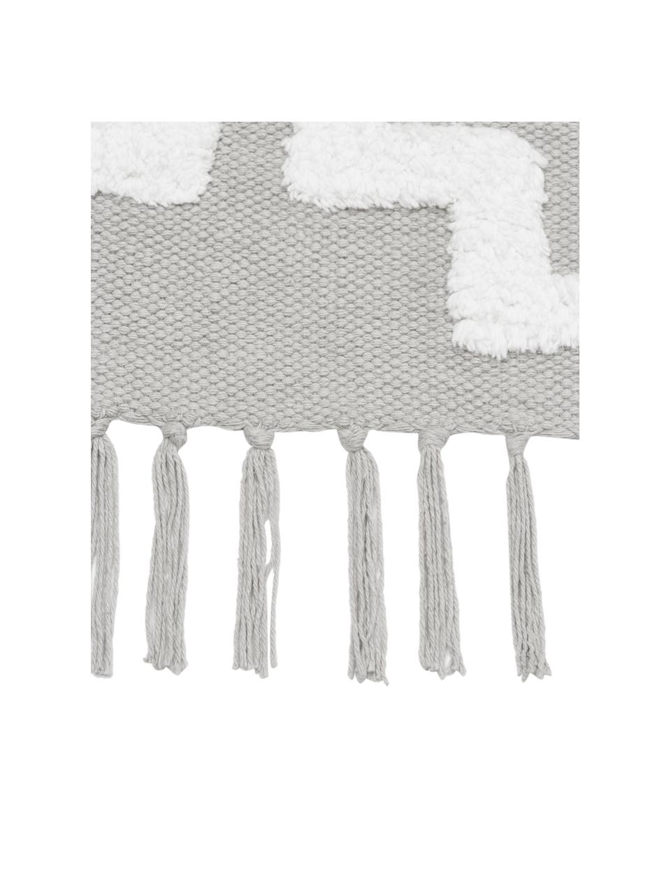 Tapis de couloir gris avec structure en relief tissé main Idris, 100 % coton, Gris, larg. 80 x long. 250 cm