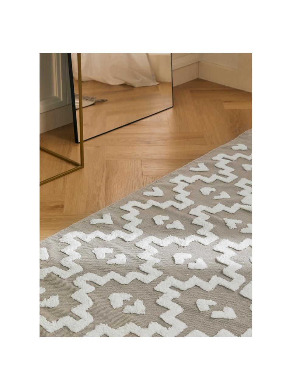 Tapis de couloir gris avec structure en relief tissé main Idris, 100 % coton, Gris, larg. 80 x long. 250 cm