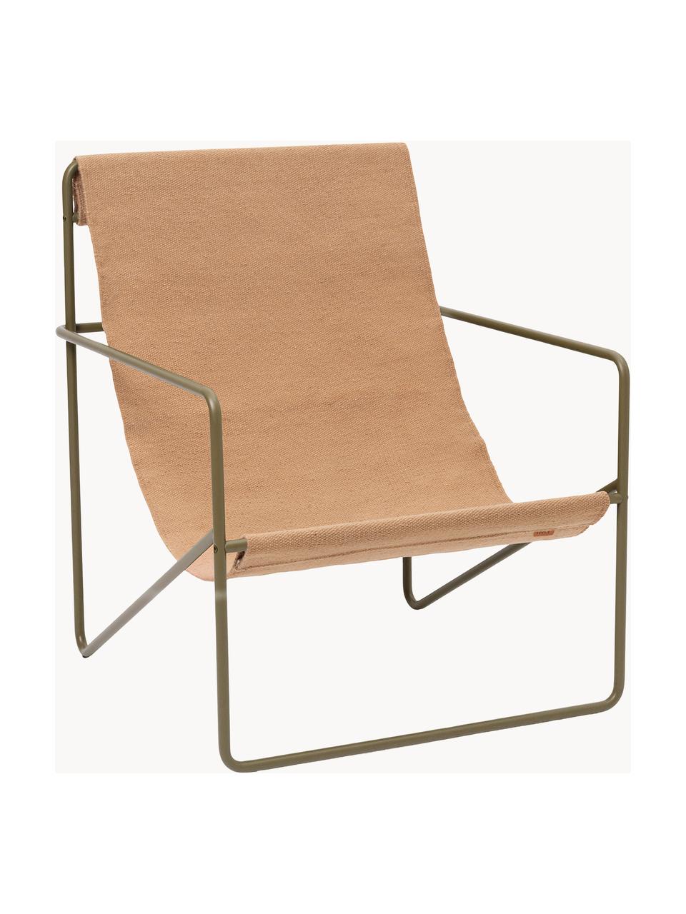 Fauteuil lounge Desert, Tissu beige, vert olive, larg. 63 x prof. 66 cm