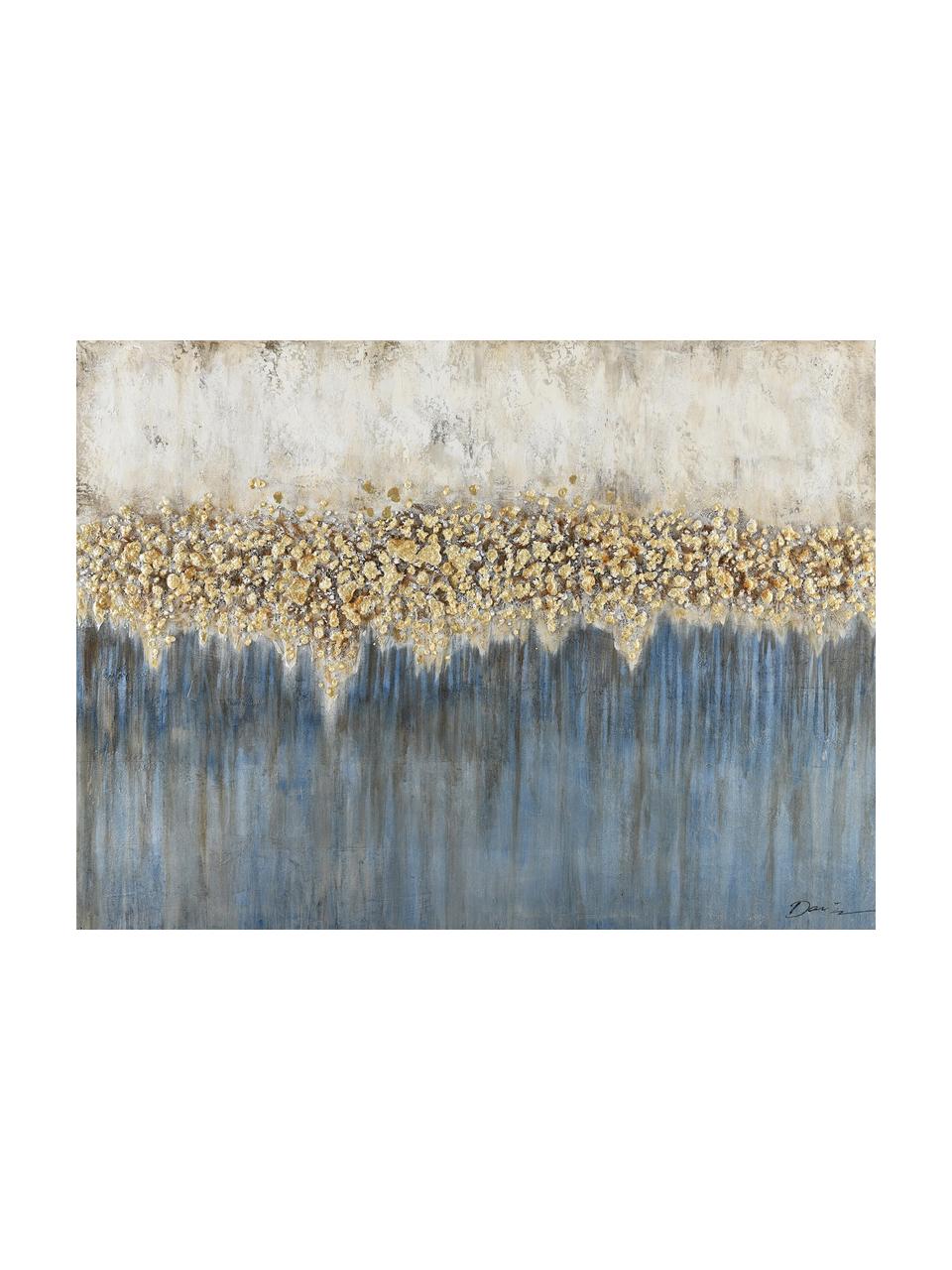 Handbemalter Leinwanddruck Danish Arts I, Bild: Ölfarben auf Leinen (300 , Weiß, Blau, Goldfarben, B 120 x H 90 cm