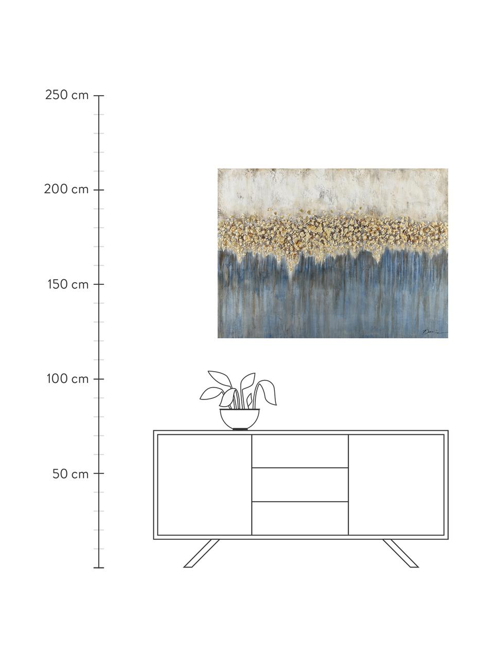 Handbemalter Leinwanddruck Danish Arts I, Bild: Ölfarben auf Leinen (300 , Weiß, Blau, Goldfarben, B 120 x H 90 cm