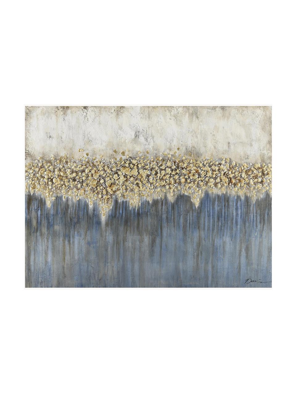 Ręcznie malowany druk na płótnie Danish Arts I, Biały, niebieski, odcienie złotego, S 120 x W 90 cm