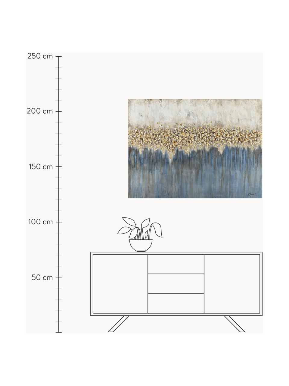 Ręcznie malowany obraz na płótnie Danish Arts I, Niebieski, odcienie złotego, S 120 x W 90 cm