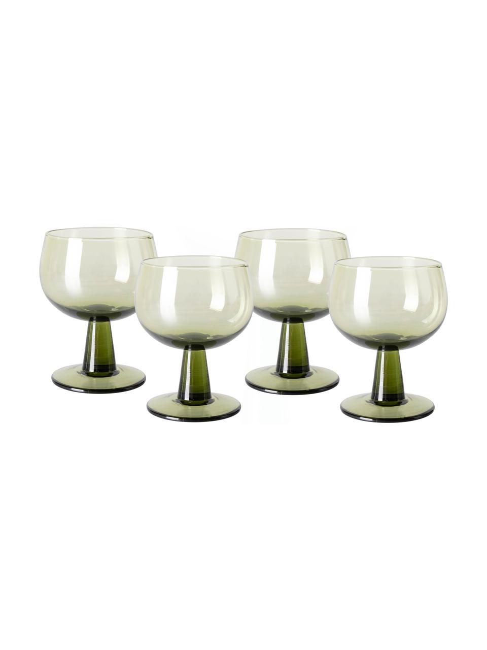 Verres à vin The Emeralds, 4 pièces, Verre, Vert, Ø 9 x haut. 12 cm, 250 ml