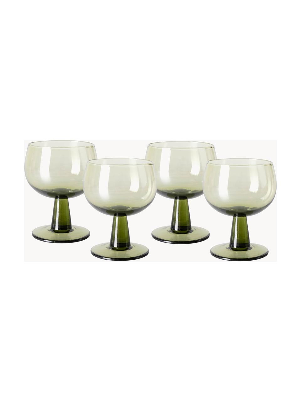 Bicchieri per vino The Emeralds 4 pz, Vetro, Verde oliva trasparente, Ø 9 x Alt. 12 cm, 250 ml