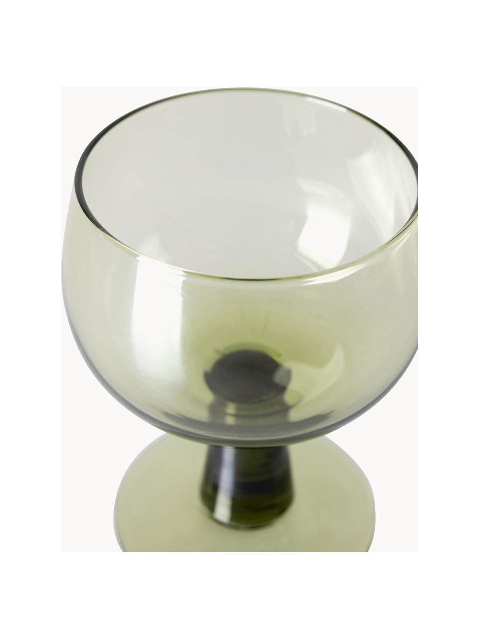 Wijnglazen The Emeralds, 4 stuks, Glas, Olijfgroen, transparant, Ø 9 x H 12 cm, 250 ml