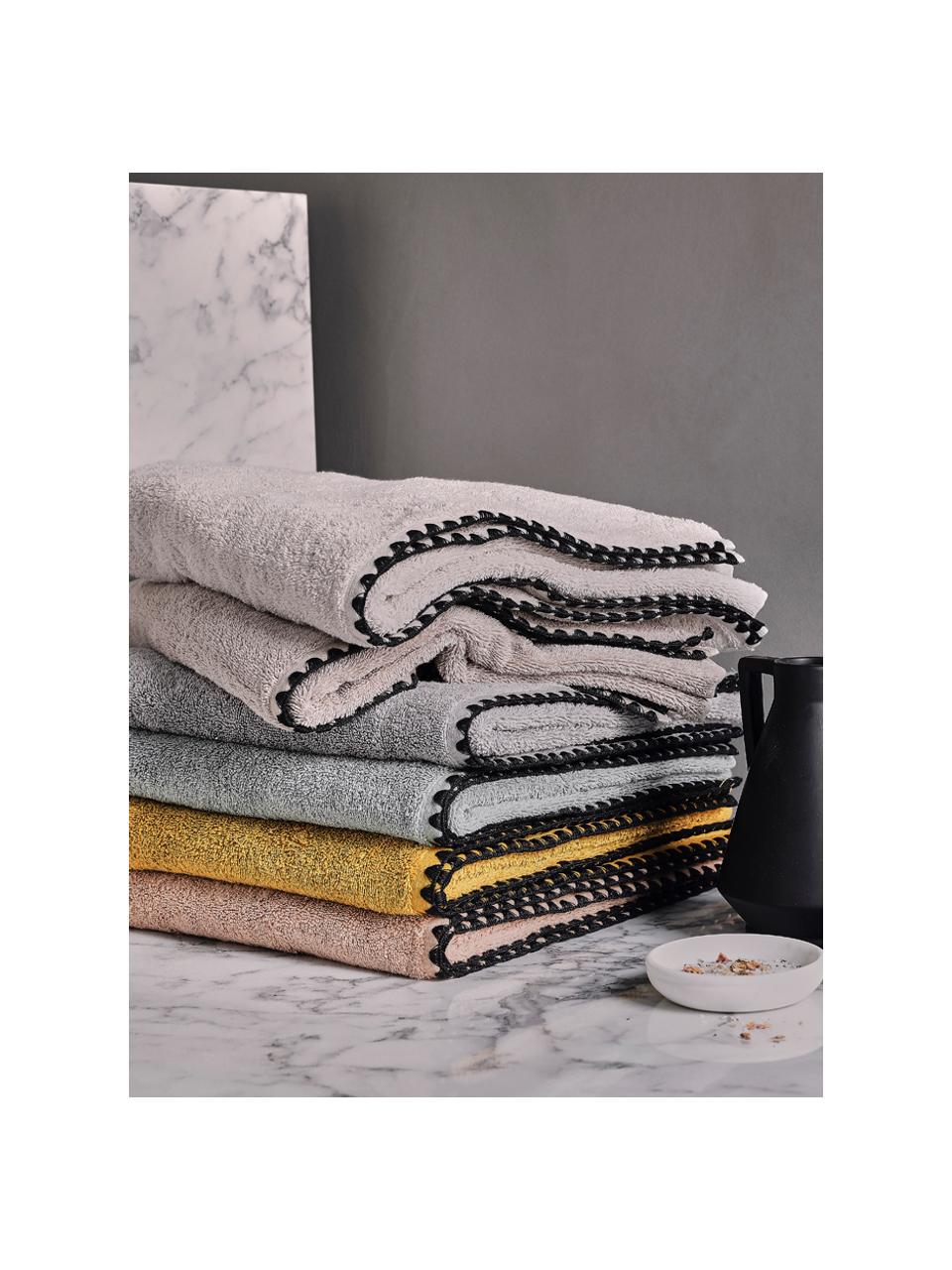 Handtuch Issey in verschiedenen Größen, mit bestickter Borte, Grau, Schwarz, Handtuch, B 50 x L 100 cm, 2 Stück