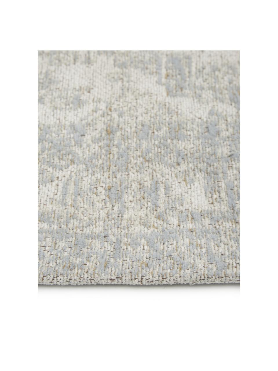 Passatoia in ciniglia tessuta a mano Magalie, 95% cotone ciniglia, 5% poliestere, Blu piccione, bianco crema, taupe, Larg. 80 x Lung. 250 cm