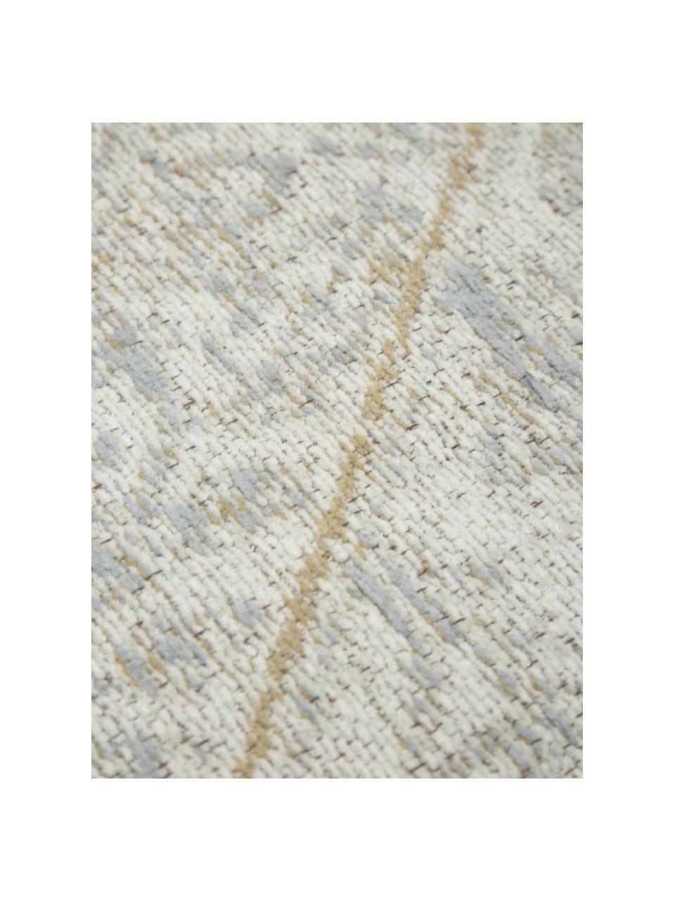 Passatoia in ciniglia tessuta a mano Magalie, 95% cotone ciniglia, 5% poliestere, Blu piccione, bianco crema, taupe, Larg. 80 x Lung. 250 cm