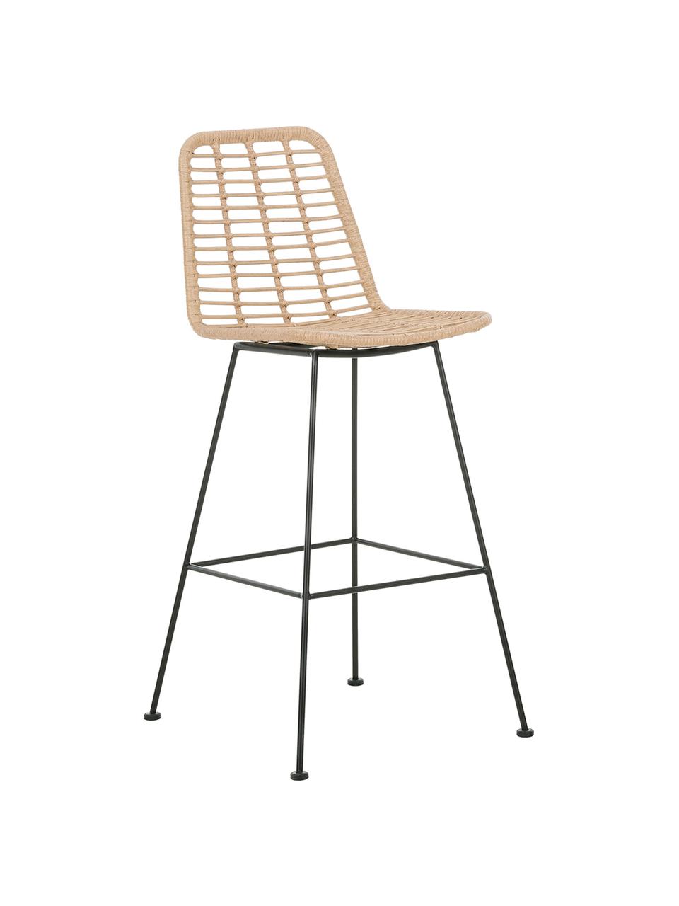 Polyrattan-Barstuhl Costa mit Metall-Beinen, Sitzfläche: Polyethylen-Geflecht, Gestell: Metall, pulverbeschichtet, Hellbraun, Schwarz, 56 x 110 cm