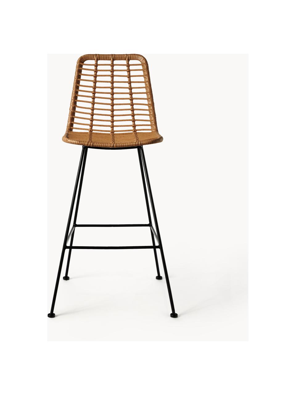 Krzesło barowe z polirattanu Costa, Stelaż: metal malowany proszkowo, Jasny brązowy, czarny, S 56 x W 98 cm