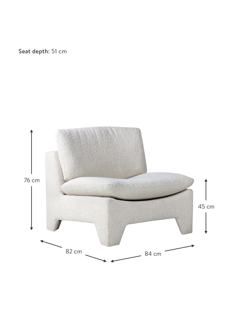 Bouclé loungefauteuil Karl in crèmewit, Bekleding: 46% acryl, 54% polyester, Frame: hout, Bouclé crèmewit, B 84 x D 82 cm