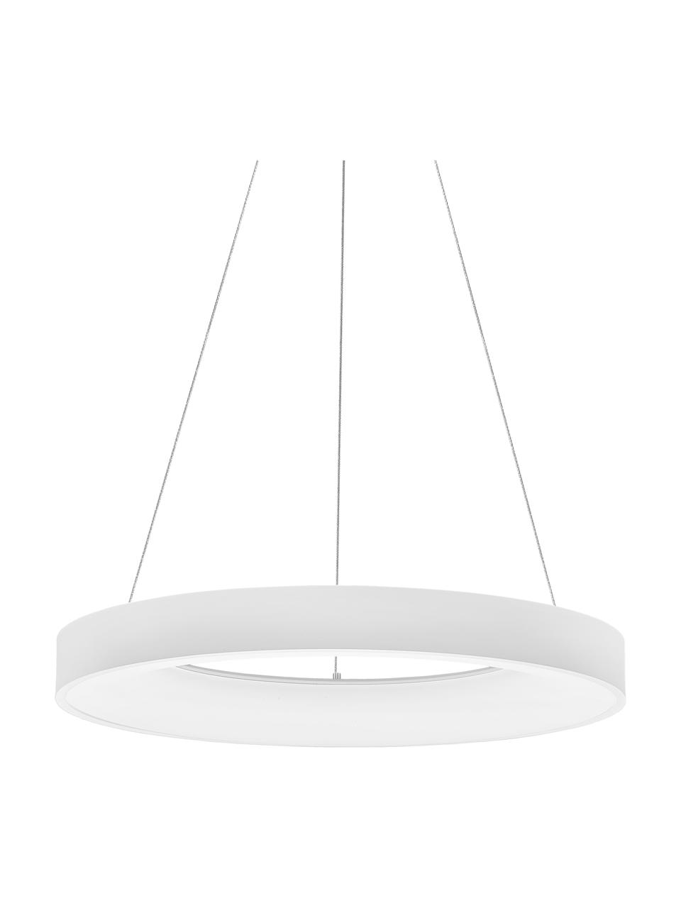 Dimbare LED hanglamp Rando in wit, Lampenkap: gecoat aluminium, Diffuser: acryl, Baldakijn: gecoat aluminium, Wit, Ø 60 x H 6 cm