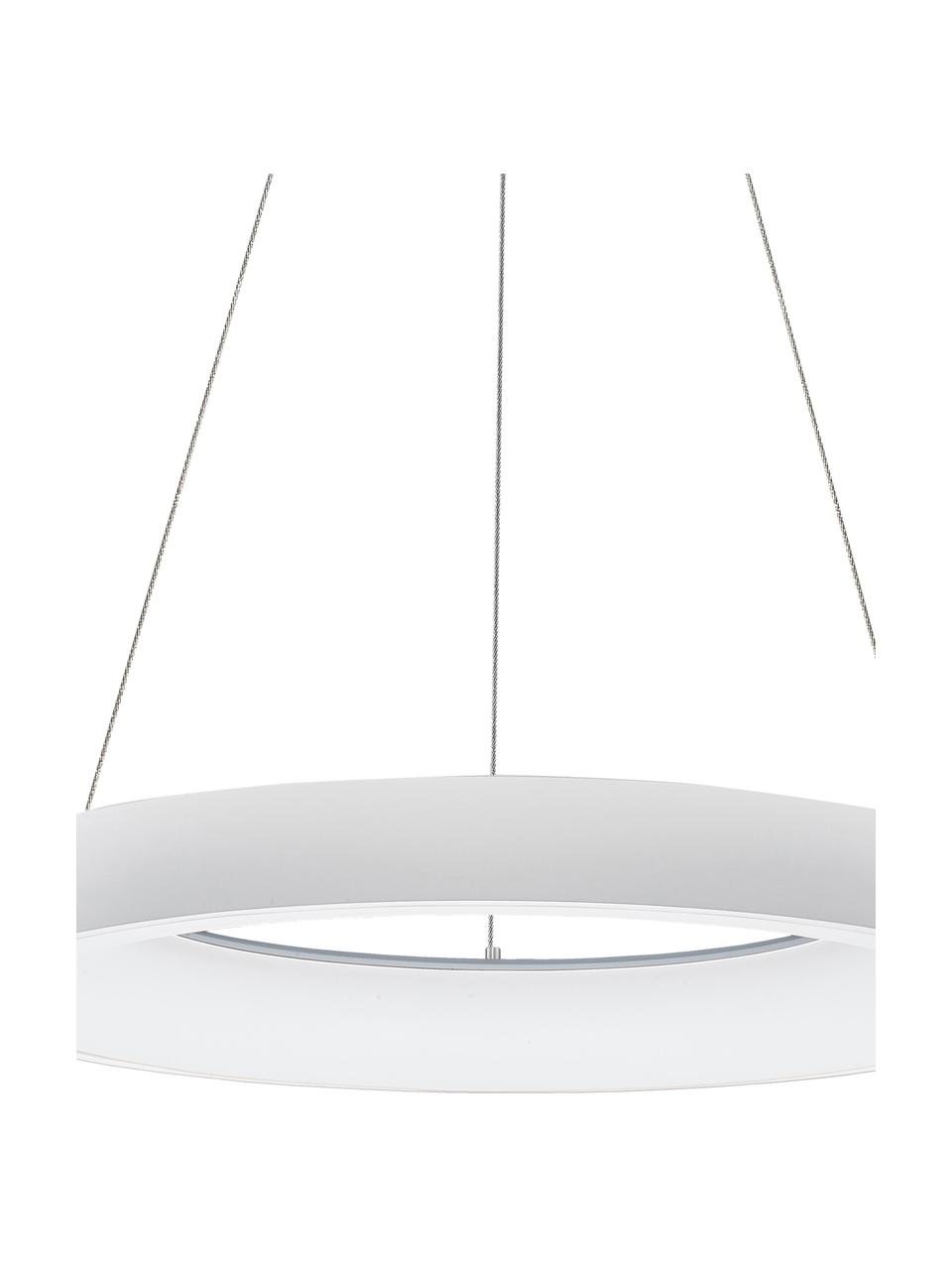 Dimbare LED hanglamp Rando in wit, Lampenkap: gecoat aluminium, Diffuser: acryl, Baldakijn: gecoat aluminium, Wit, Ø 60 x H 6 cm