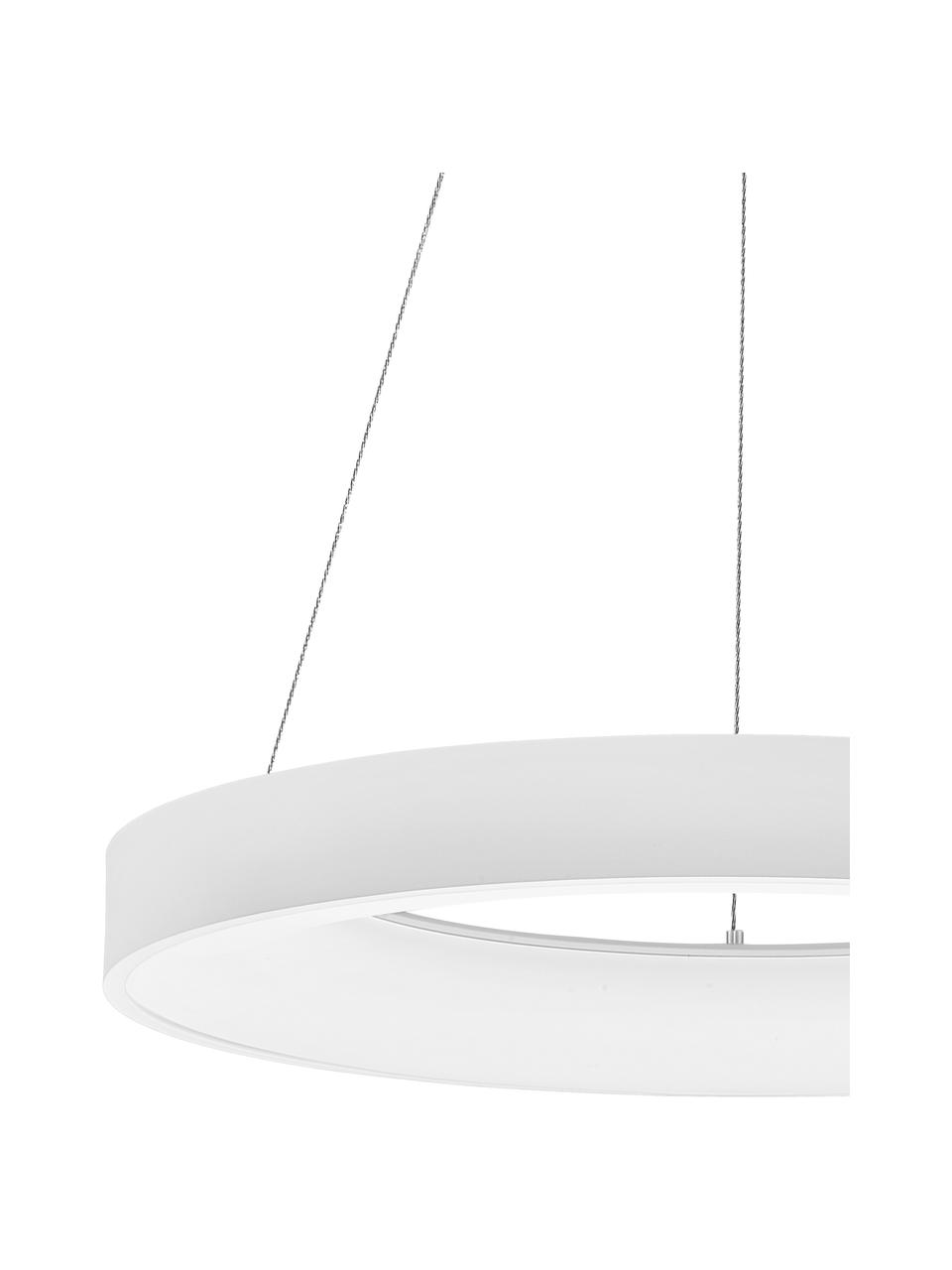 Dimbare LED hanglamp Rando in wit, Lampenkap: gecoat aluminium, Diffuser: acryl, Baldakijn: gecoat aluminium, Wit, Ø 60 x H 6 cm