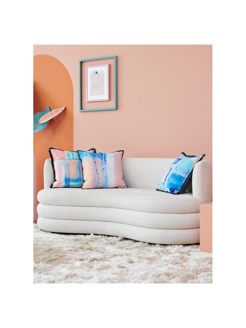 Kussenhoes Colori in aquarel look in pasteltinten met franjes, Meerkleurig, B 50 x L 50 cm