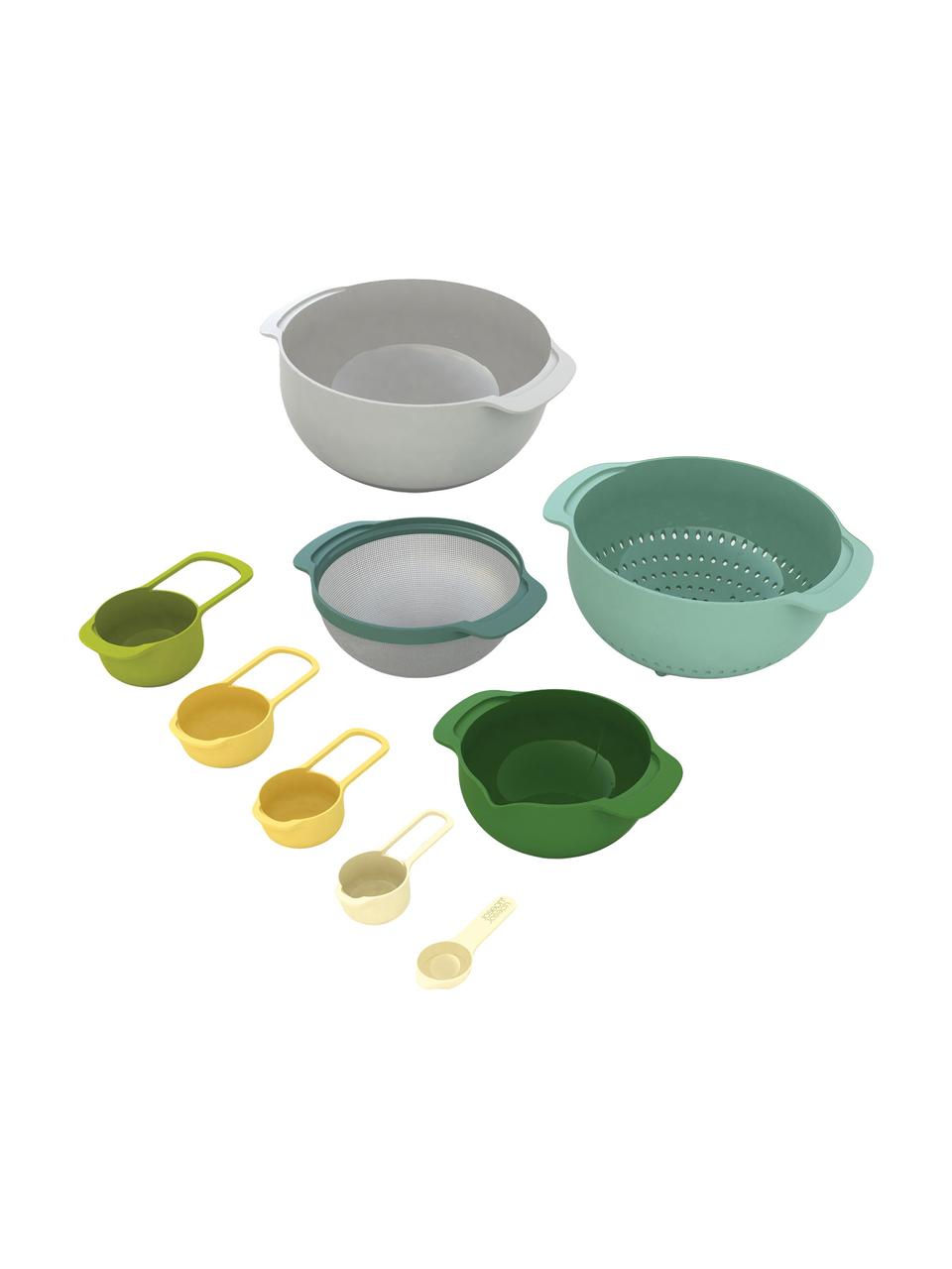 Bols et cuillères doseuses Nest Plus, 9 élém., Polypropylène, acier inoxydable, Jaune, tons verts, Lot de différentes tailles