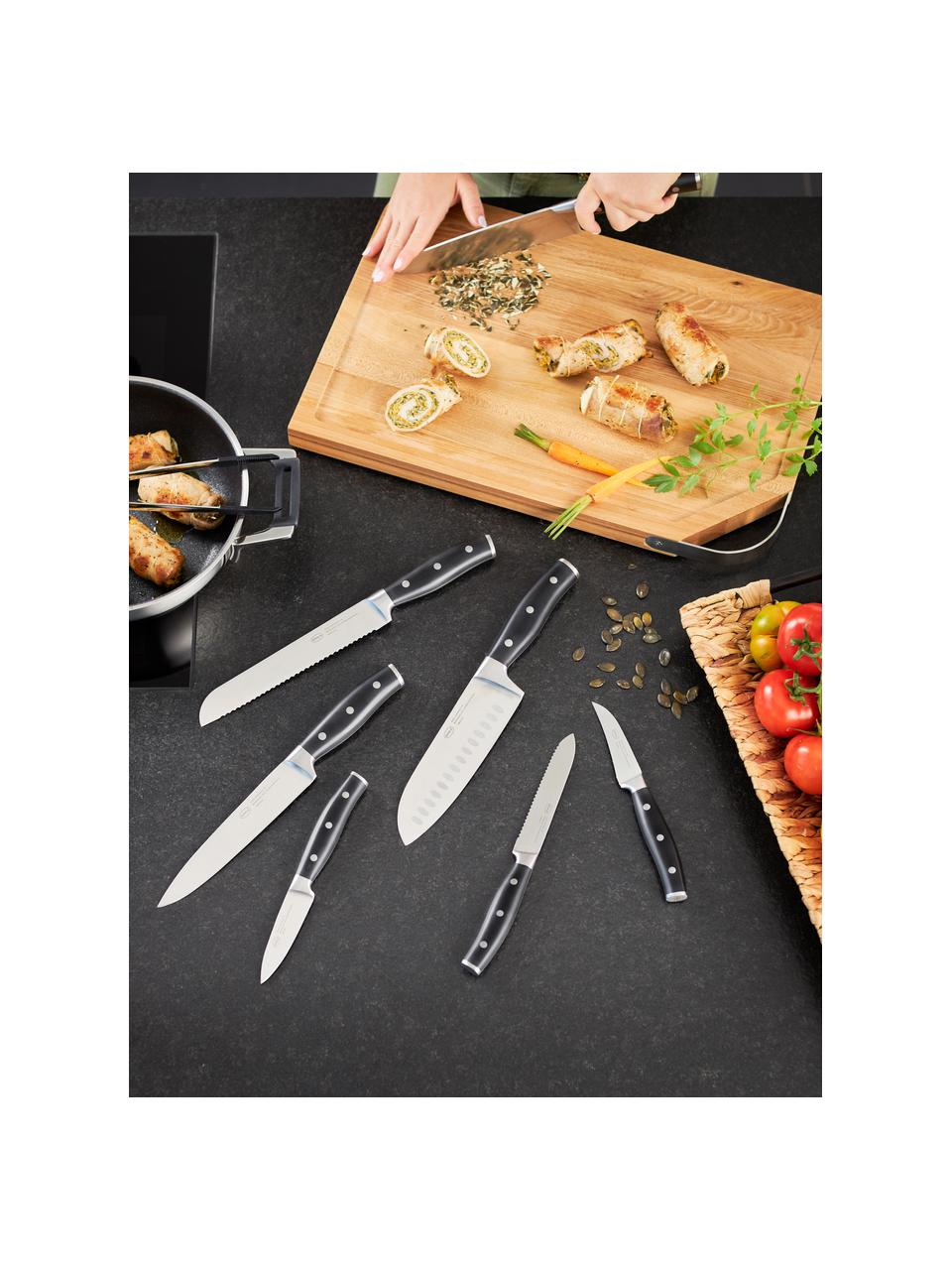 Komplet noży w bloku Cuisine, 7 elem., Odcienie srebrnego, czarny, brązowy, Komplet z różnymi rozmiarami