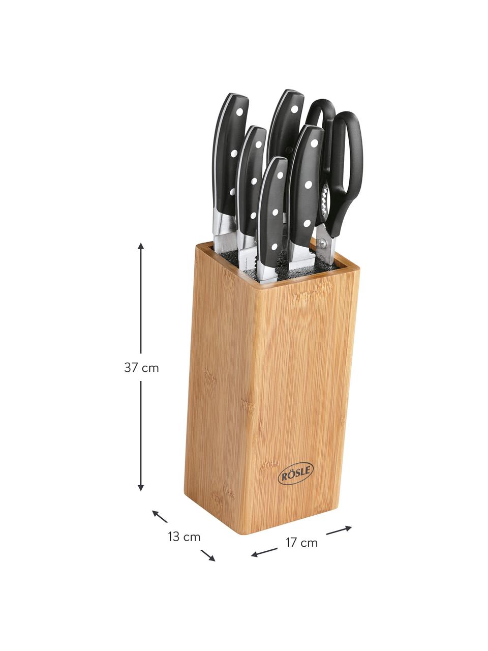 Set coltelli con blocco coltelli, Cuisine 7 pz, Coltello: acciaio inox X50CrMOV15, Manico: plastica, Argentato, nero, legno chiaro, Set in varie misure