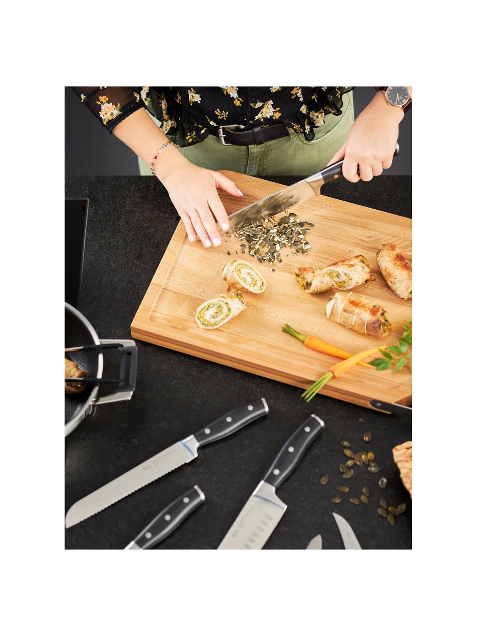 Messerblock Cuisine mit 5 Messern und 1 Schere, Messer: rostfreier Stahl X50CrMOV, Griff: Kunststoff, Helles Holz, Schwarz, Verschiedene Grössen