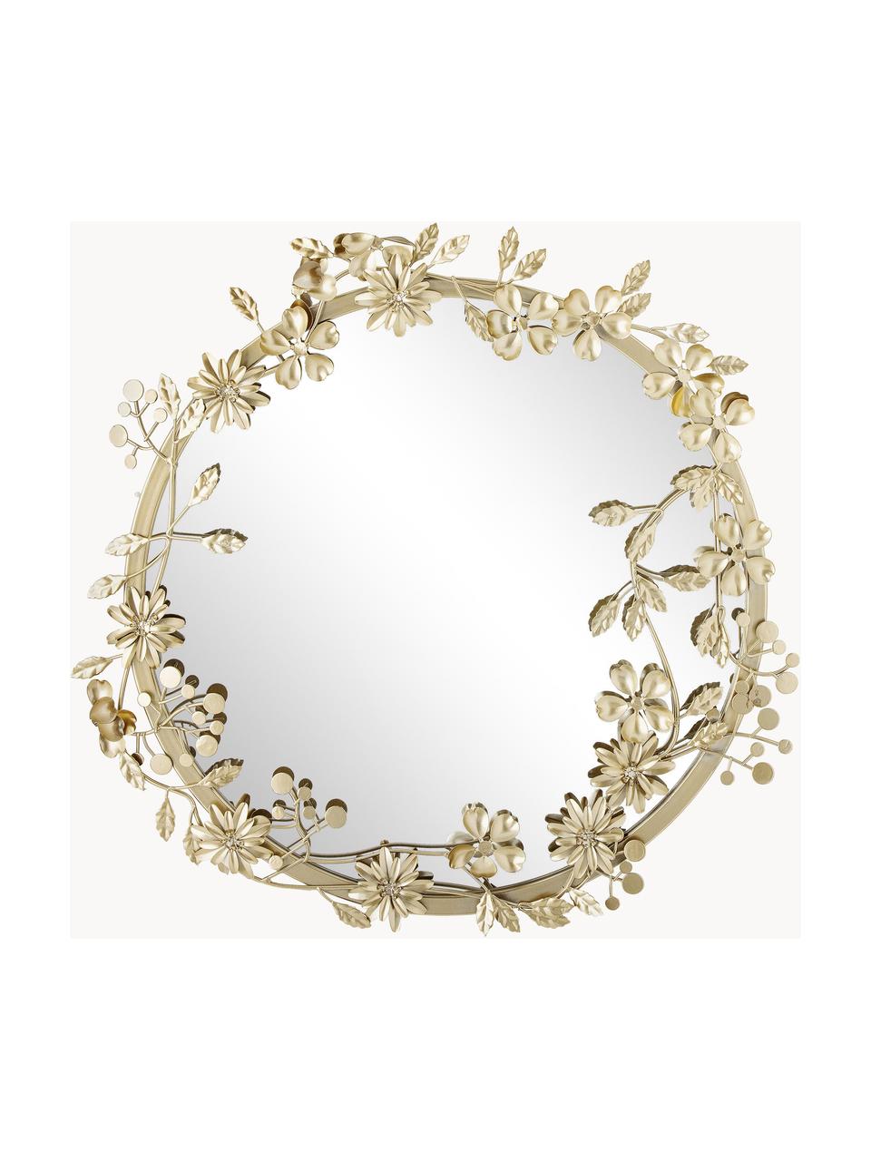 Wandspiegel Jenne mit Blumen-Dekor, Rahmen: Metall, beschichtet, Rückseite: Mitteldichte Holzfaserpla, Spiegelfläche: Spiegelglas, Goldfarben, Ø 54 cm