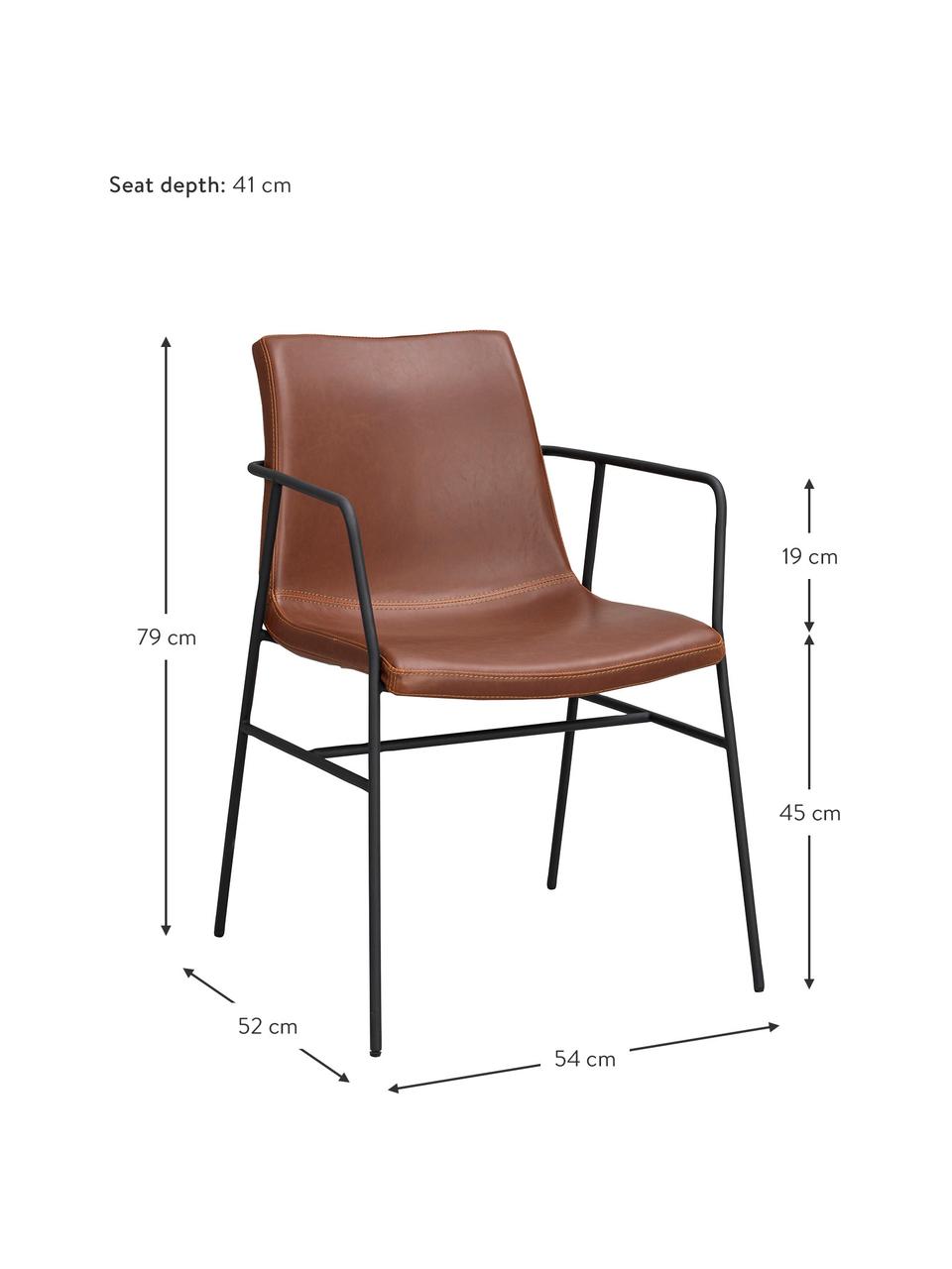 Sedia in similpelle con braccioli Huntingbay 2 pz, Rivestimento: similpelle (poliuretano) , Gambe: metallo rivestito, Similpelle marrone, Larg. 54 x Prof. 52 cm