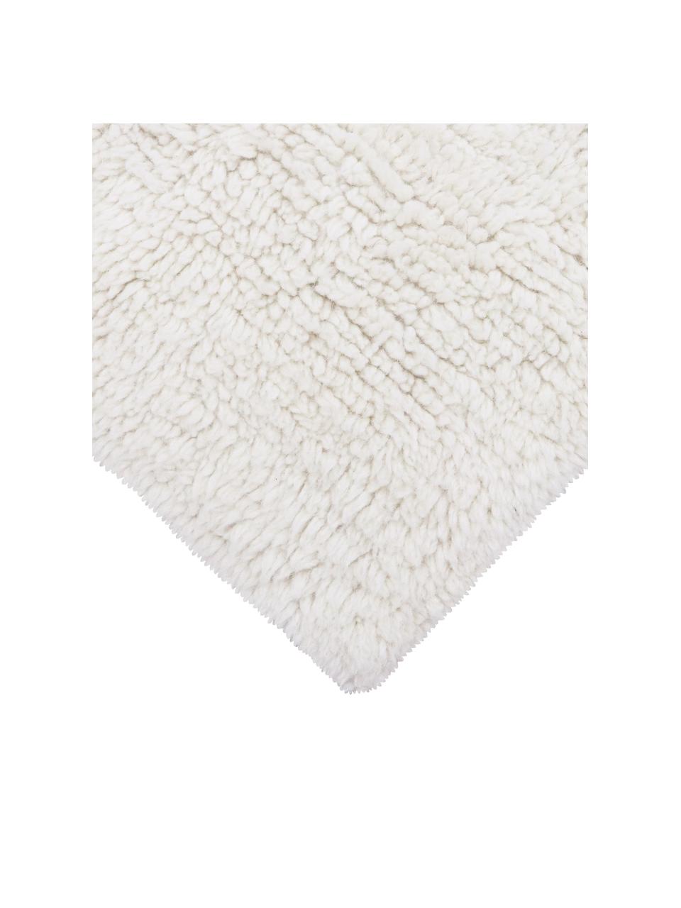 Alfombra artesanal de lana Tundra, lavable, Parte superior: 100% lana, Reverso: algodón reciclado Las alf, Blanco crema, An 80 x L 140 cm (Tamaño XS)