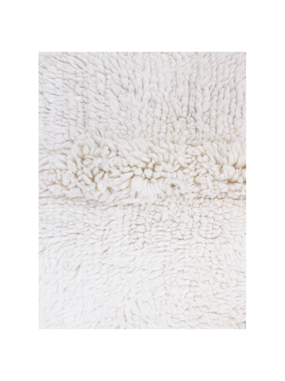 Alfombra artesanal de lana Tundra, lavable, Parte superior: 100% lana, Reverso: algodón reciclado Las alf, Blanco crema, An 80 x L 140 cm (Tamaño XS)