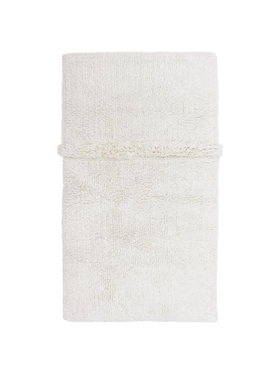 Tappeto in lana lavabile fatto a mano Tundra, Retro: cotone riciclato Nel caso, Bianco crema, Larg. 80 x Lung. 140 cm (taglia XS)