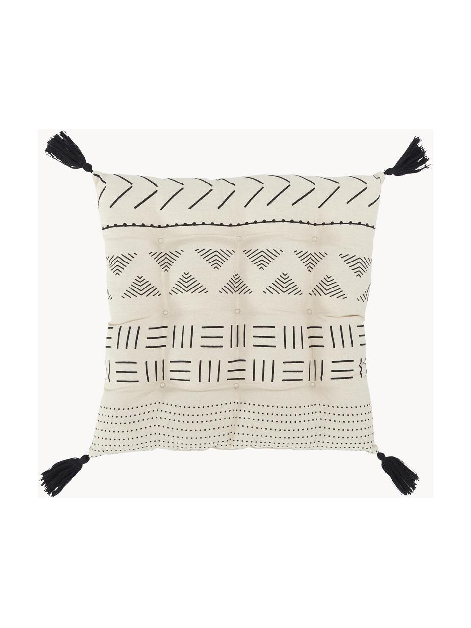 Cojín de asiento con borlas Hana, estilo boho, Funda: 100% algodón, Negro, An 40 x L 40 cm