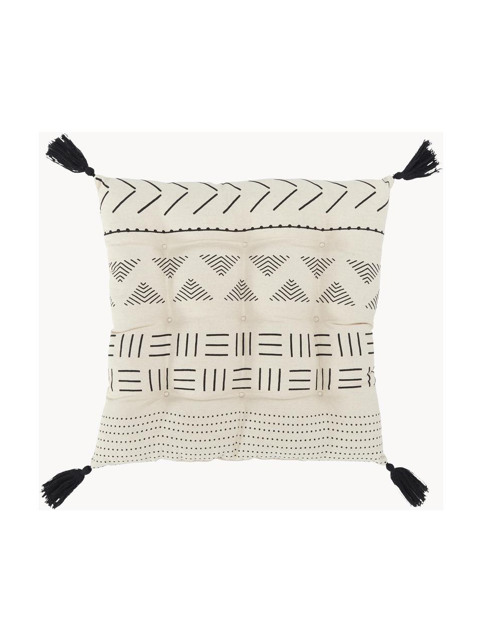 Boho stoelkussen Hana met kwastjes, Bekleding: 100% katoen, Zwart, B 40 x L 40 cm