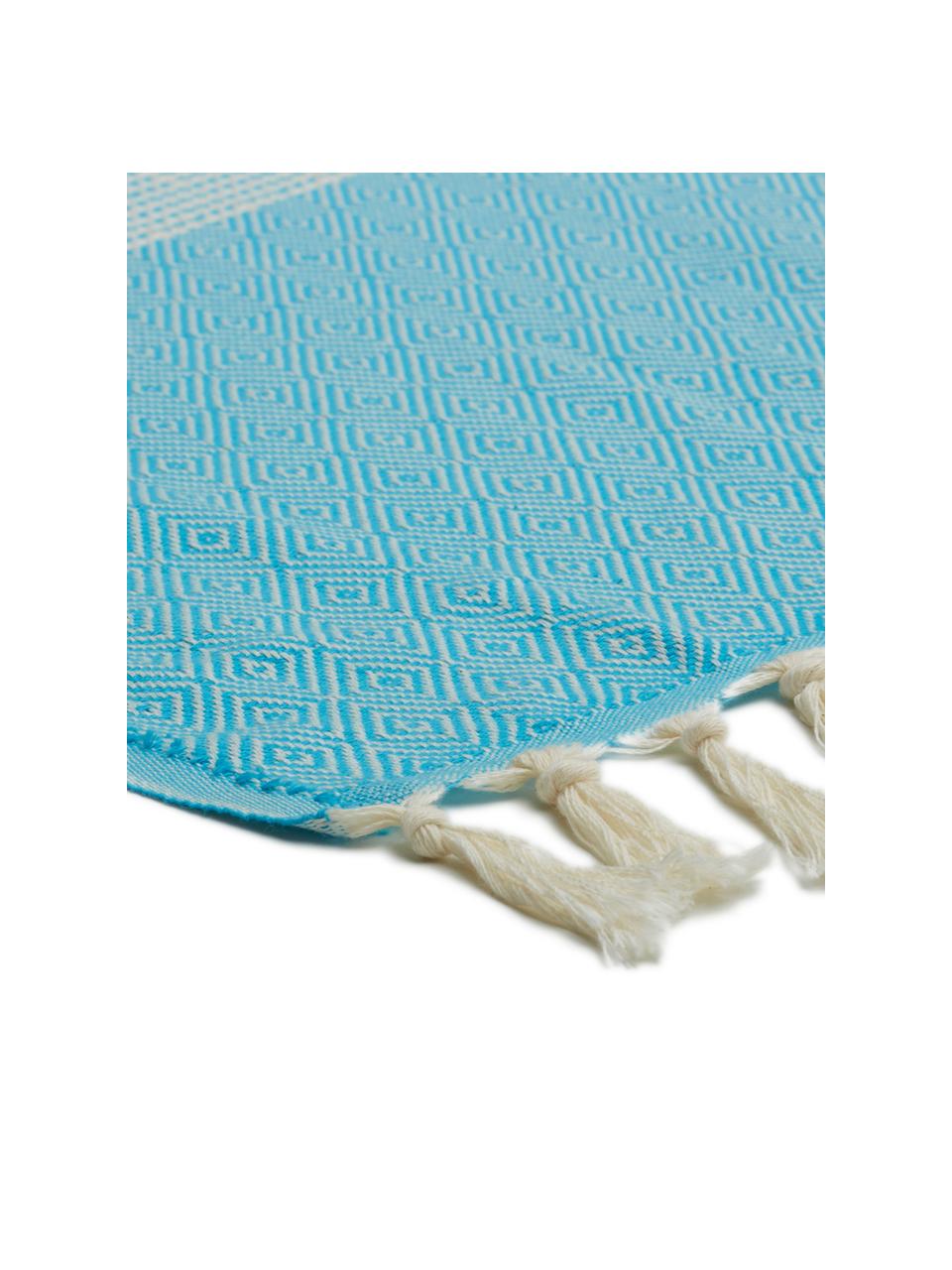 Plaid in cotone Lounge Diamond, 100% cotone, Blu, bianco latteo, Larg. 100 x Lung. 180 cm