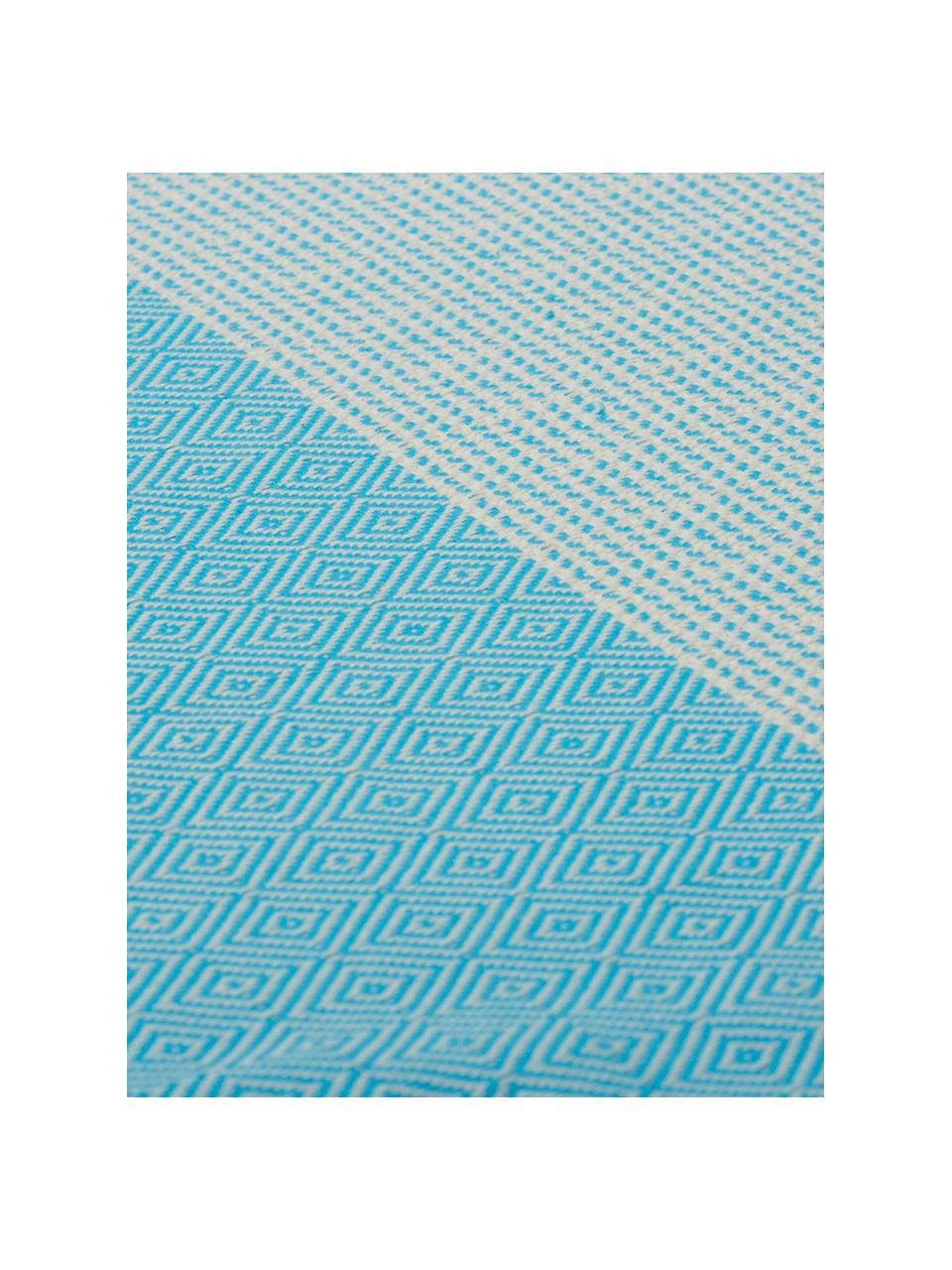 Katoenen plaid Lounge Diamond, 100% katoen, Blauw, gebroken wit, 100 x 180 cm