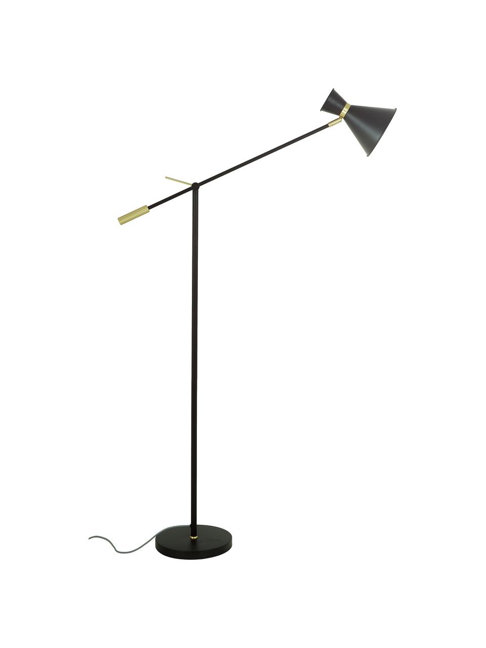 Kovová lampa na čtení v retro stylu Audrey, Černá, mosazná, Š 90 cm, V 145 cm