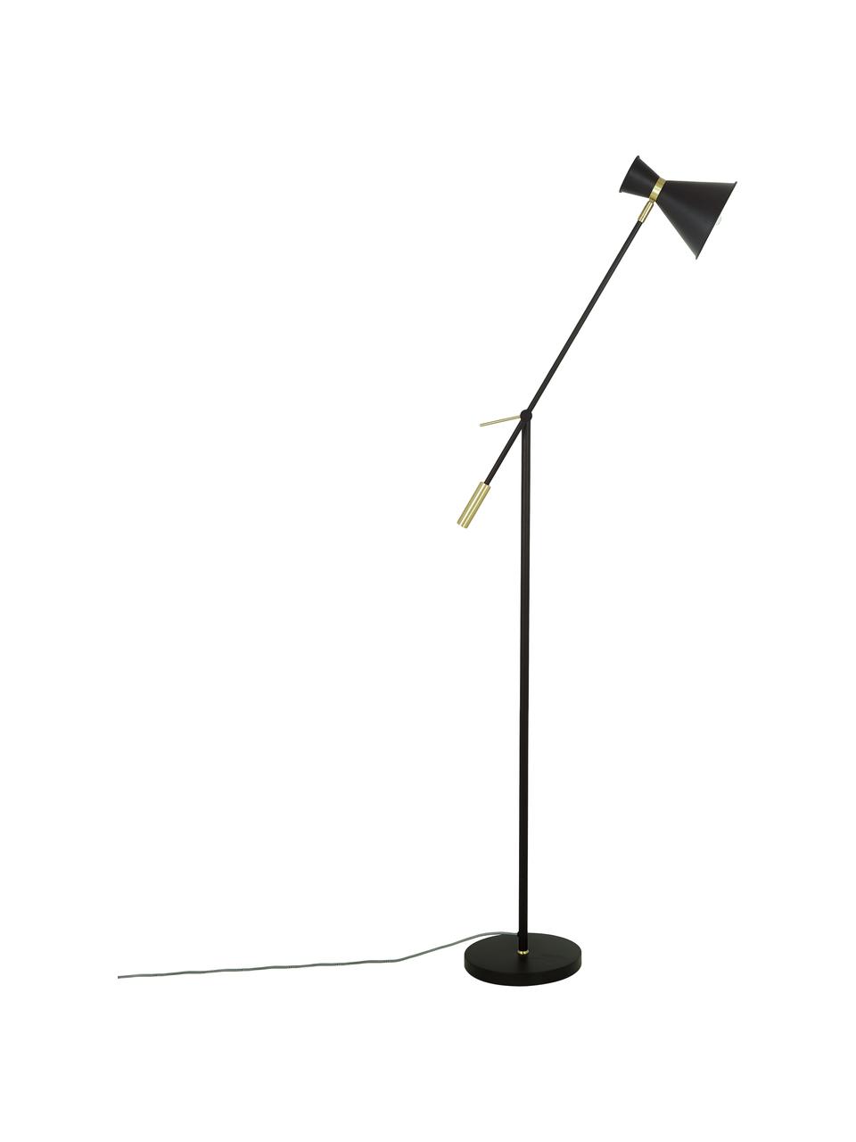 Retro kovová lampa na čítanie Audrey, Čierna, mosadzné odtiene, Š 90 x V 145 cm