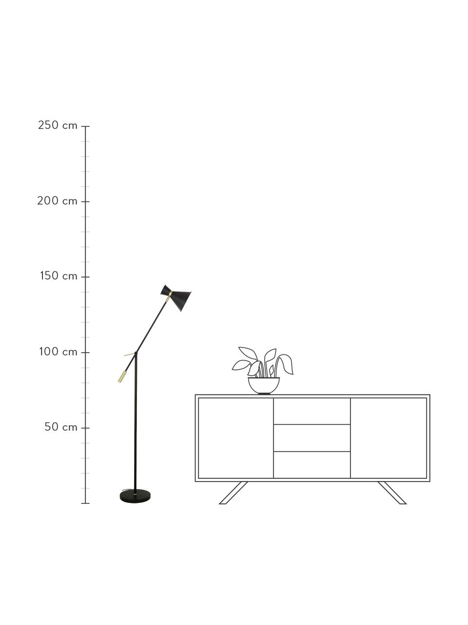Retro kovová lampa na čítanie Audrey, Čierna, mosadzné odtiene, Š 90 x V 145 cm
