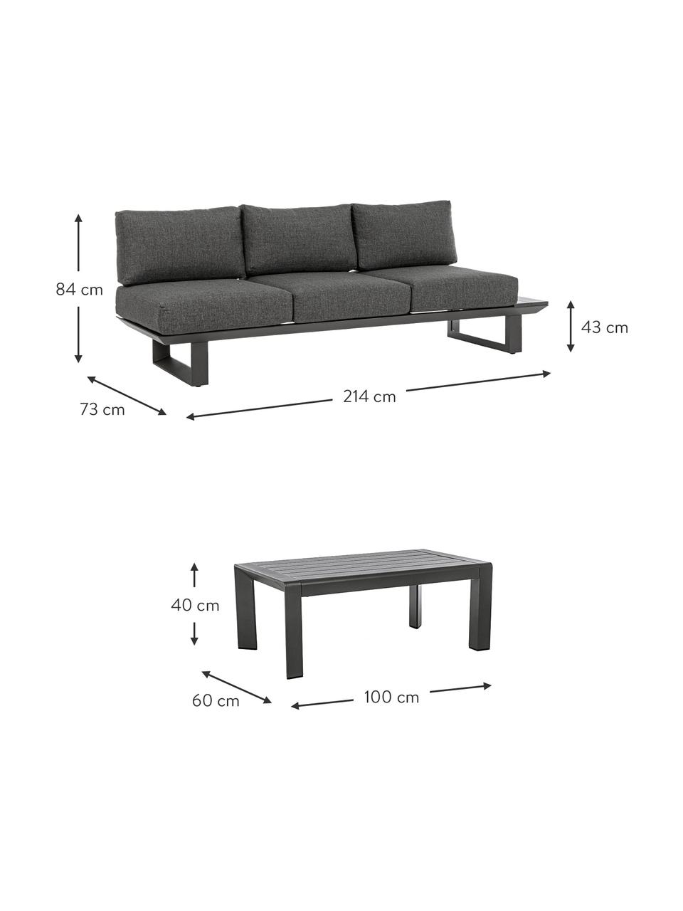 Set lounge para exterior Konnor, 3 pzas., Tapizado: 100% polipropileno, Estructura: aluminio con pintura en p, Gris antracita, Set de diferentes tamaños
