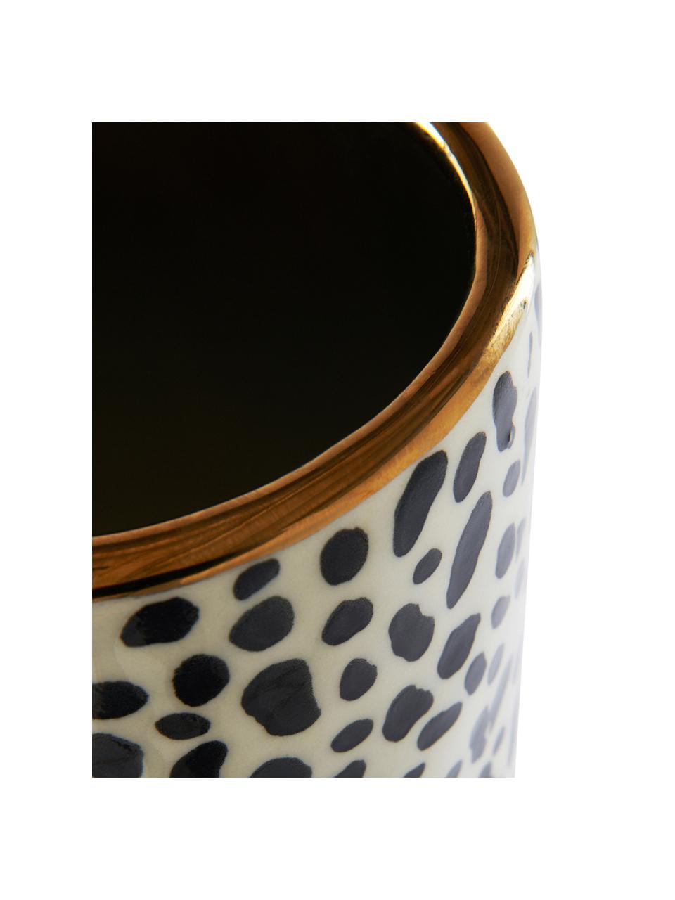 Grote handbeschilderde vaas Fifi van keramiek, Geglazuurd keramiek, Beige, zwart, goudkleurig, Ø 12 x H 34 cm
