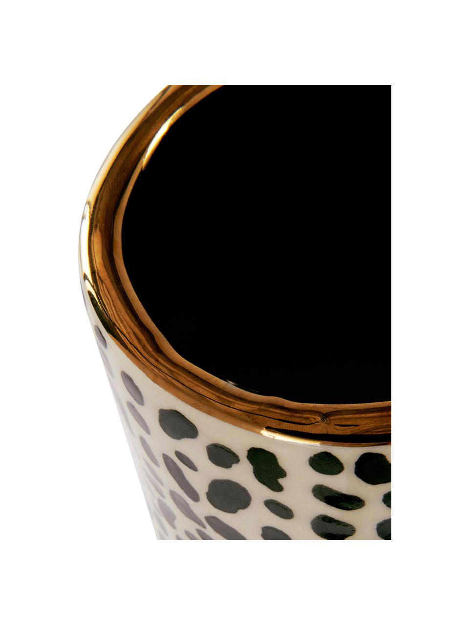 Vaso grande in ceramica dipinto a mano Fifi, Ceramica smaltata, Beige, nero, dorato, Ø 12 x Alt. 34 cm
