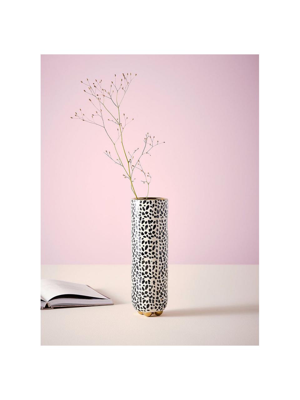 Vaso grande in ceramica dipinto a mano Fifi, Ceramica smaltata, Beige, nero, dorato, Ø 12 x Alt. 34 cm