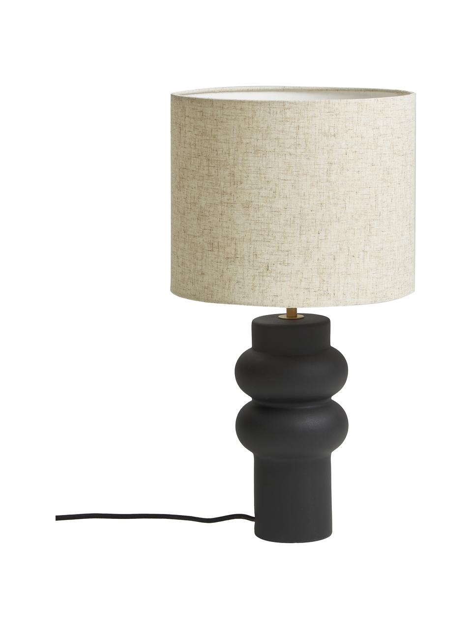 Grote keramische tafellamp Christine in zwart, Lampenkap: textiel, Lampvoet: keramiek, Decoratie: vermessingd metaal, Beige, groen, Ø 28 x H 53 cm