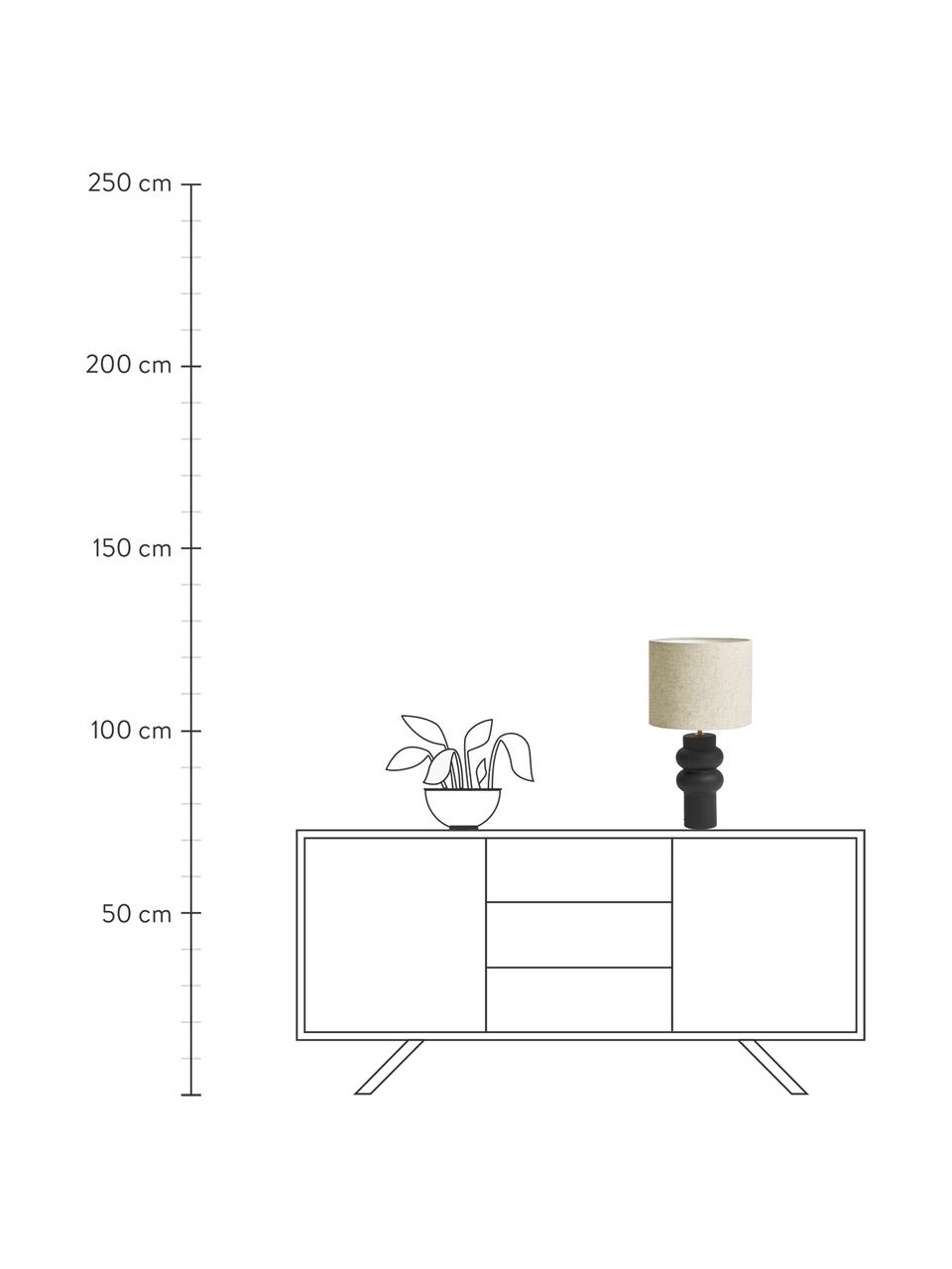 Grote keramische tafellamp Christine, Lampenkap: textiel, Lampvoet: keramiek, Decoratie: vermessingd metaal, Beige, zwart, Ø 28 x H 53 cm