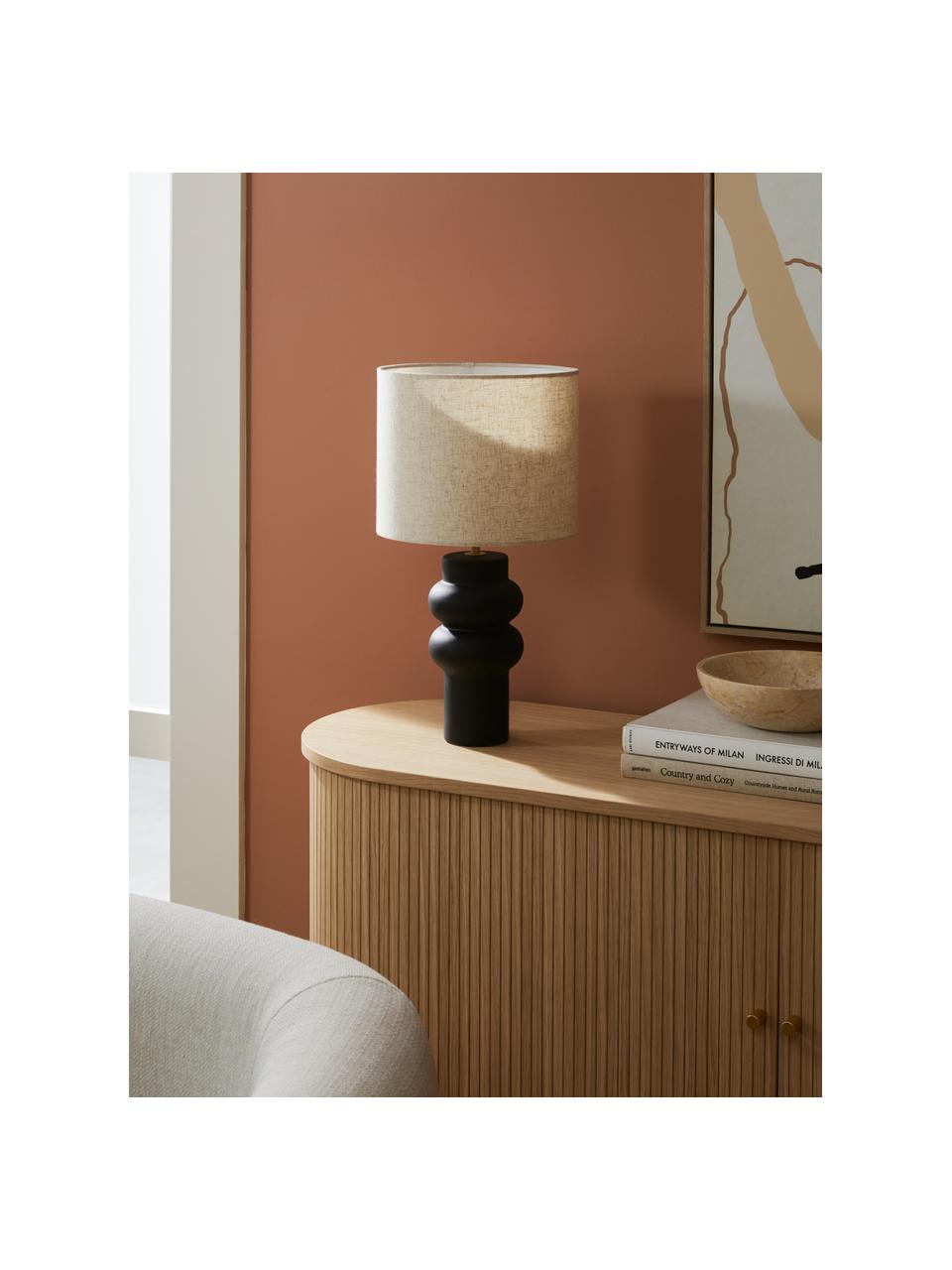 Lampada grande da tavolo in ceramica Christine, Paralume: tessuto, Base della lampada: ceramica, Decorazione: metallo ottonato, Beige, verde, Ø 28 x Alt. 53 cm