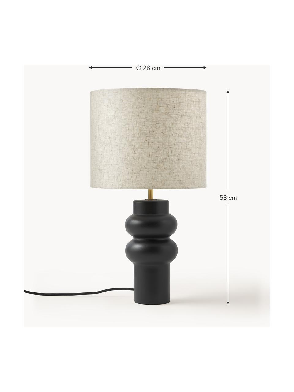 Lampada grande da tavolo in ceramica Christine, Paralume: tessuto, Base della lampada: ceramica, Decorazione: metallo ottonato, Beige, verde, Ø 28 x Alt. 53 cm