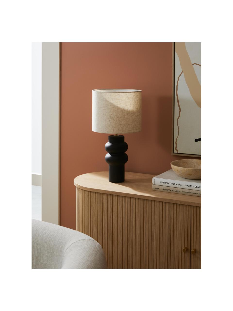 Grande lampe à poser en céramique Christine, Beige, noir, Ø 28 x haut. 53 cm