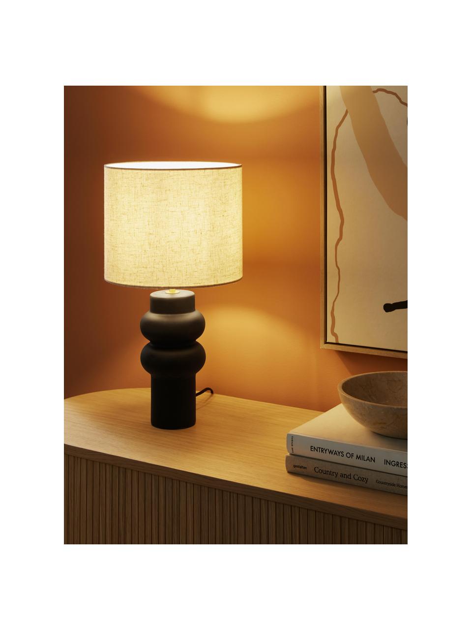 Grande lampe à poser en céramique Christine, Beige, noir, Ø 28 x haut. 53 cm